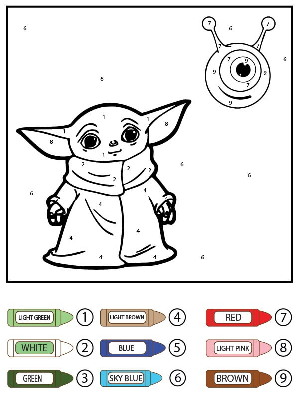 Bébé Yoda souriant avec un extraterrestre Coloriage magique