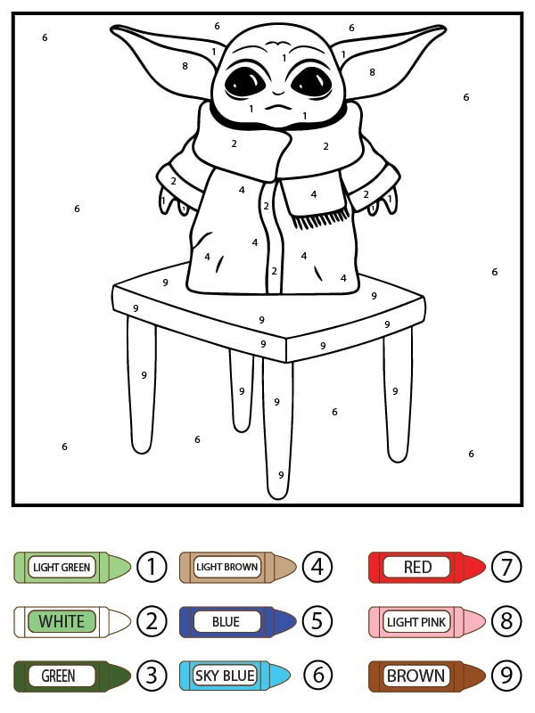 Bébé Yoda sur la table Coloriage magique