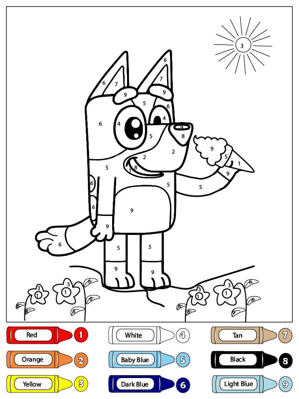 Bluey mange de la glace coloriage magique