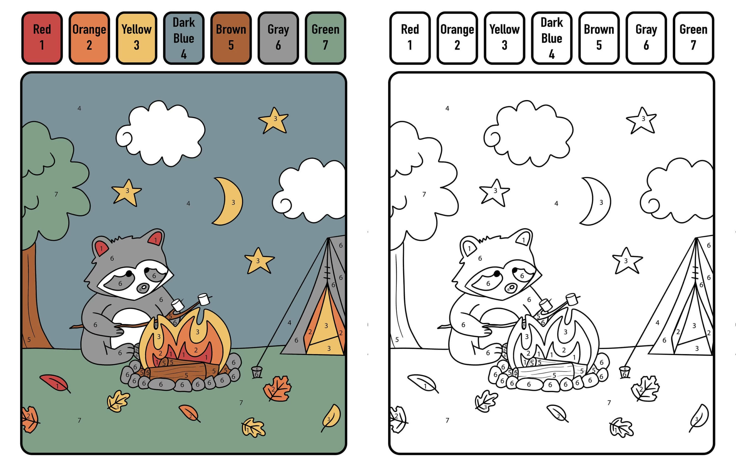 Camping pour ratons laveurs coloriage magique