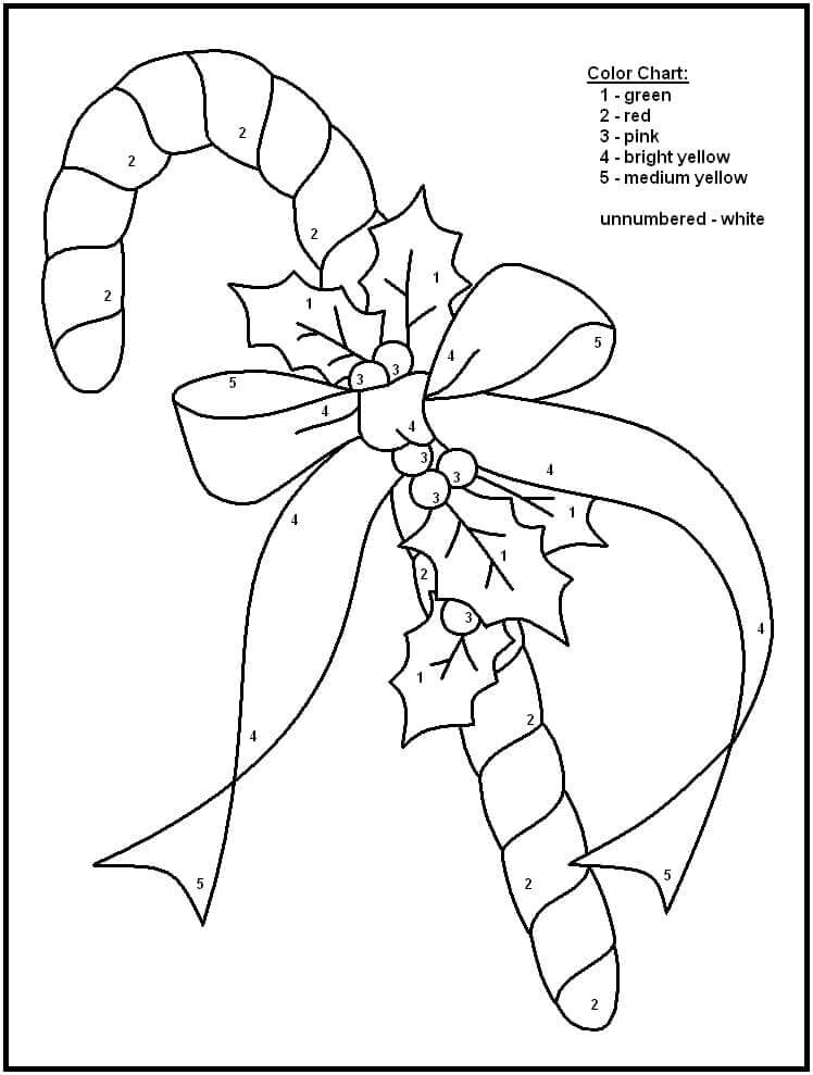 Canne en bonbon avec nœud Coloriage magique