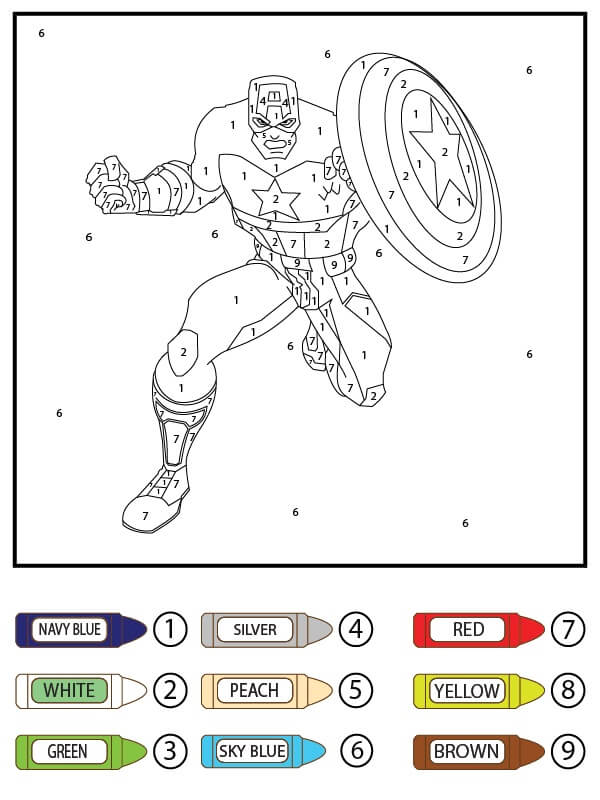 Captain America avec bouclier Coloriage Magique