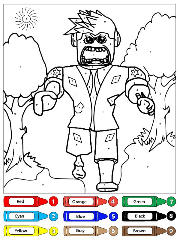 Coloriage numéroté de zombies marchant sur Roblox