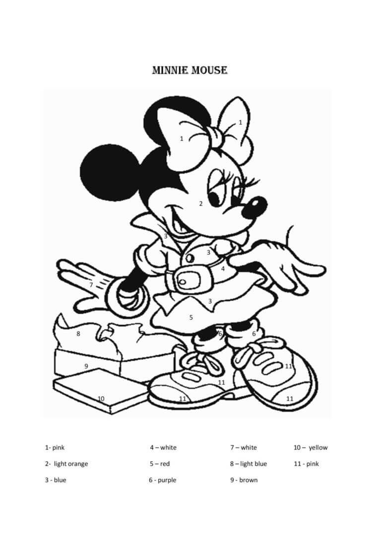 Coloriage par numéros de la douce Minnie Mouse