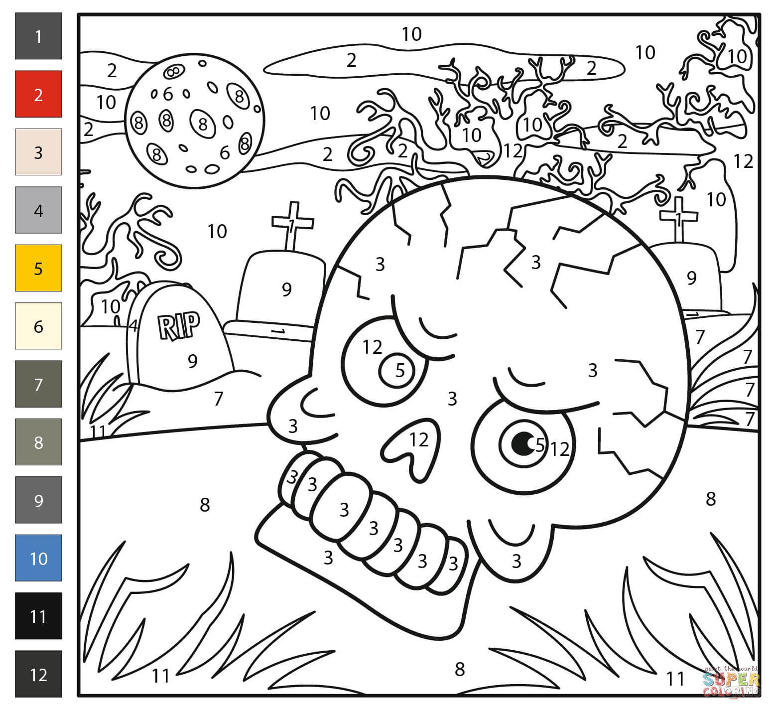 Crâne en sucre maléfique Coloriage Magique