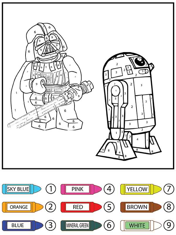 Dark Vador Lego et R2-D2 Coloriage magique