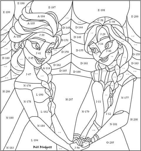 Elsa avec Anna coloriage magique