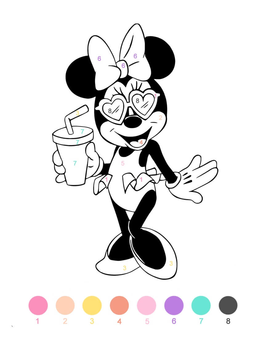 Minnie Mouse amusante tenant du jus coloriage magique