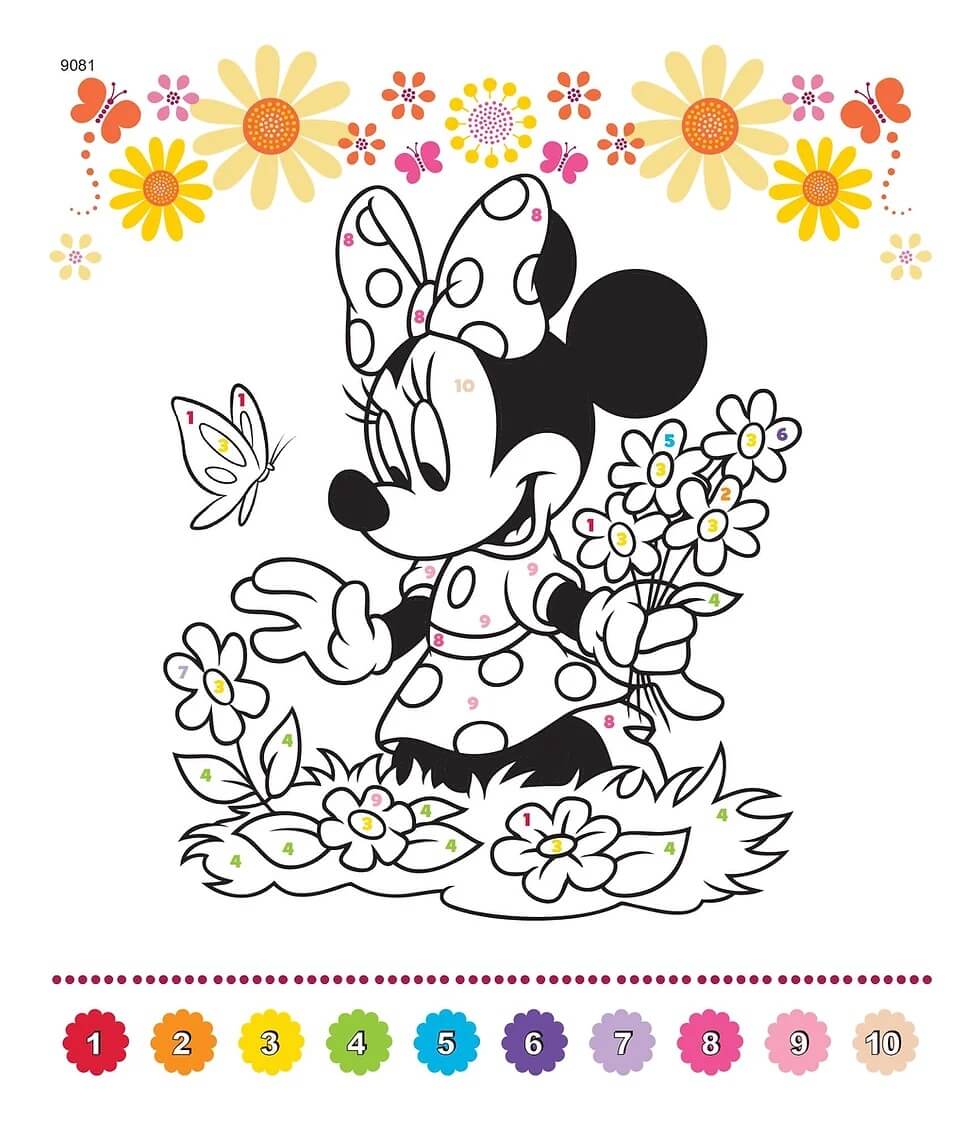Minnie Mouse avec papillon et fleur coloriage magique