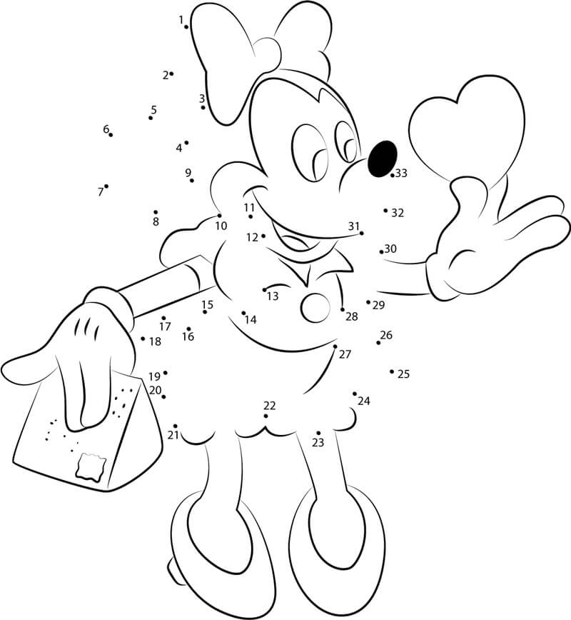 Minnie Mouse avec un cœur coloriage magique