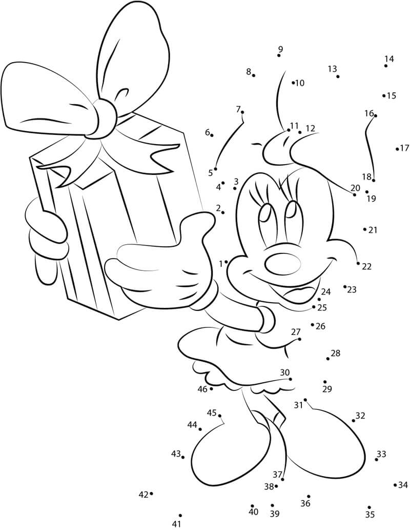 Minnie Mouse tenant une boîte cadeau coloriage magique