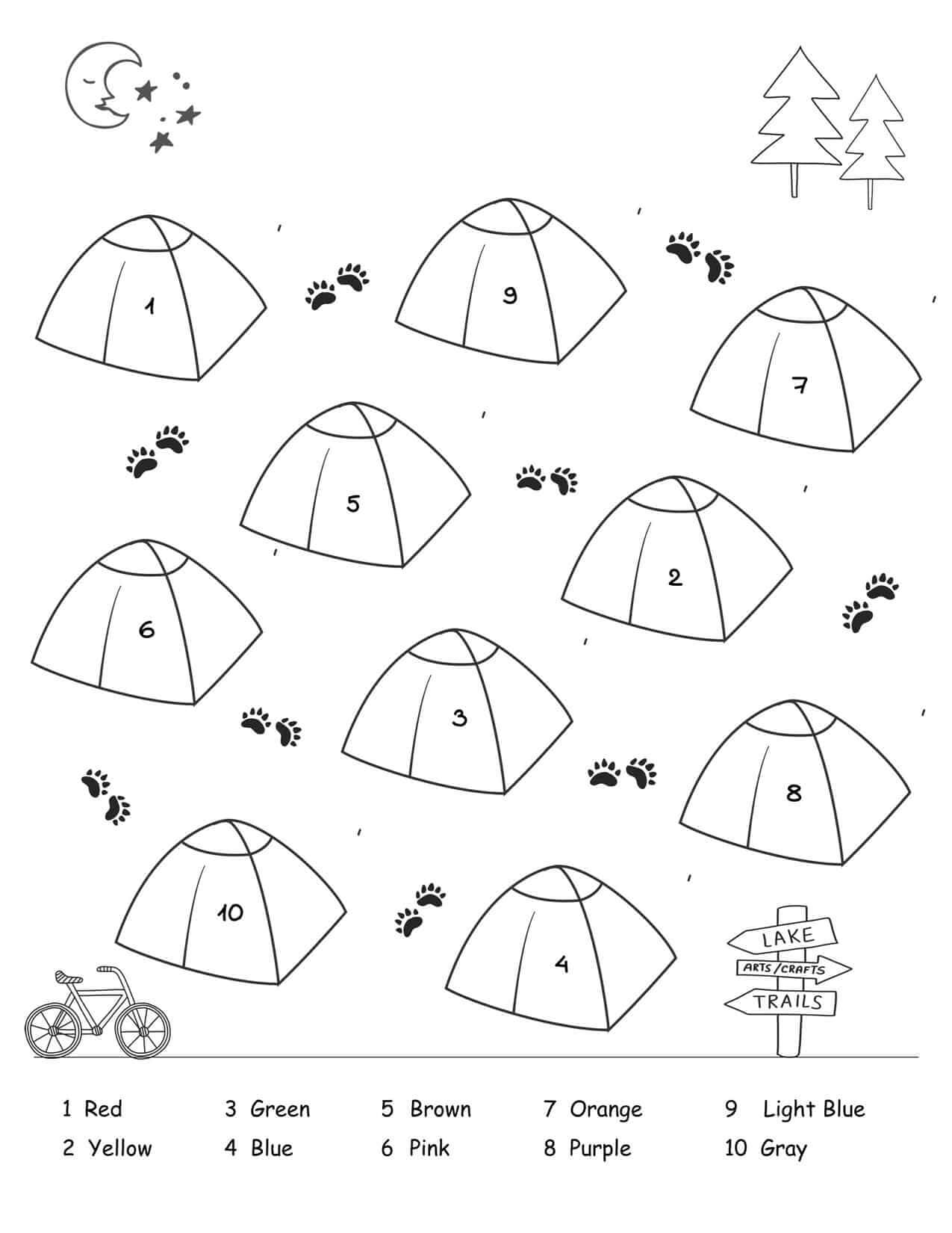 Tentes de camping coloriage magique