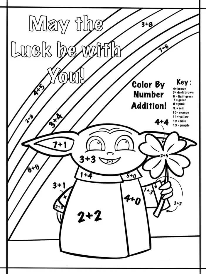 Bébé Yoda tenant une feuille à la Saint-Patrick Coloriage Magique