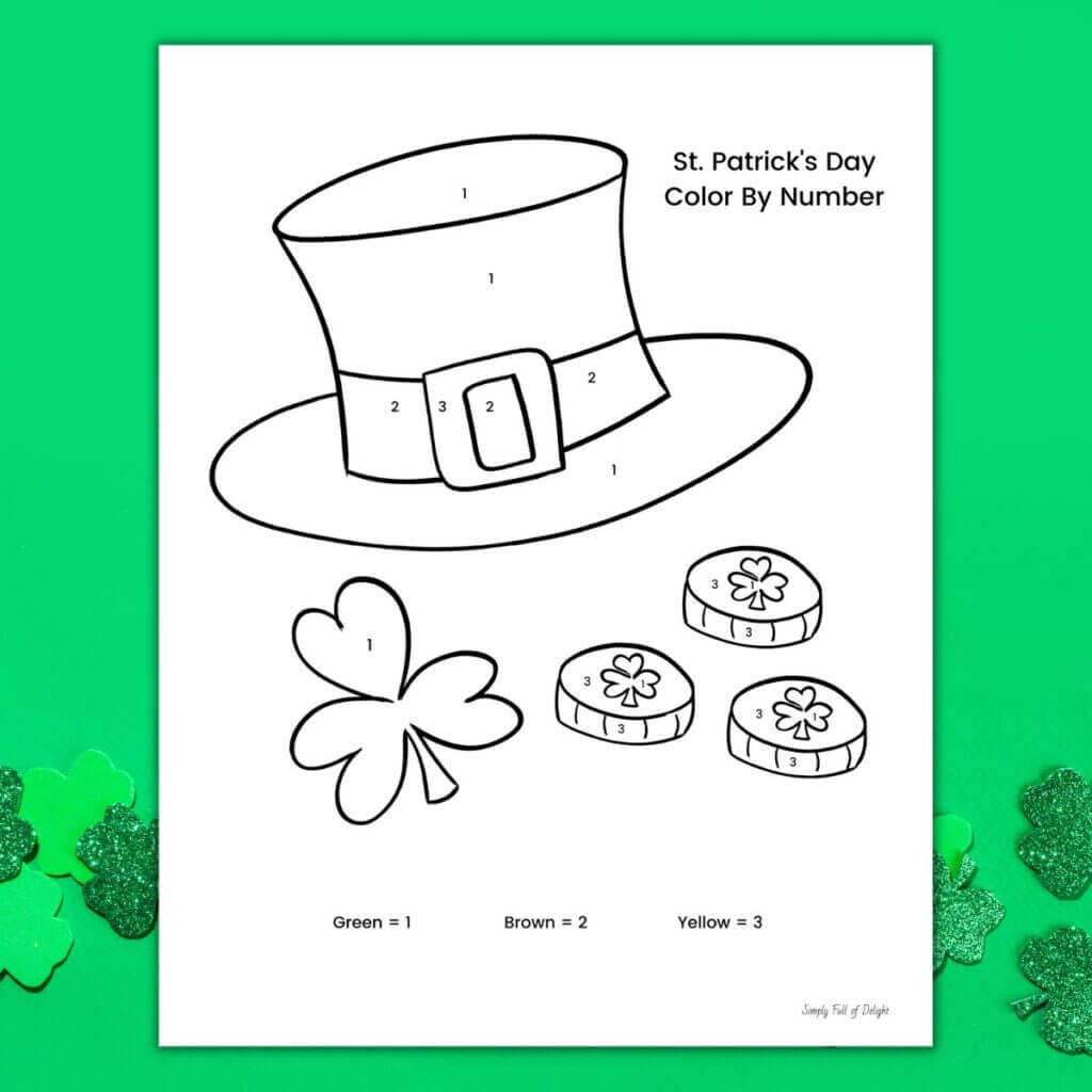 Chapeau et feuille avec pièces de monnaie de la Saint-Patrick Coloriage Magique