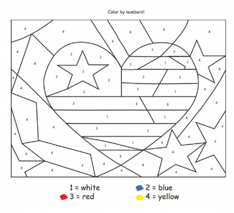 Coeur drapeau américain coloriage magique