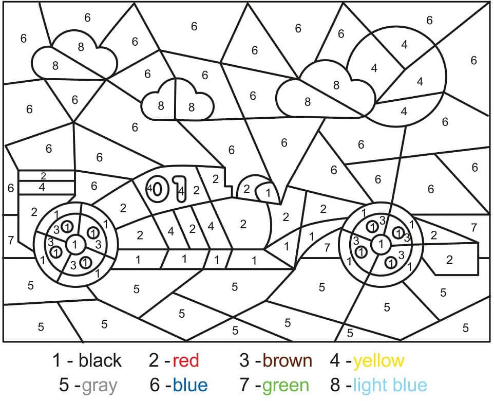 Hot Wheels avec soleil et nuages Coloriage Magique