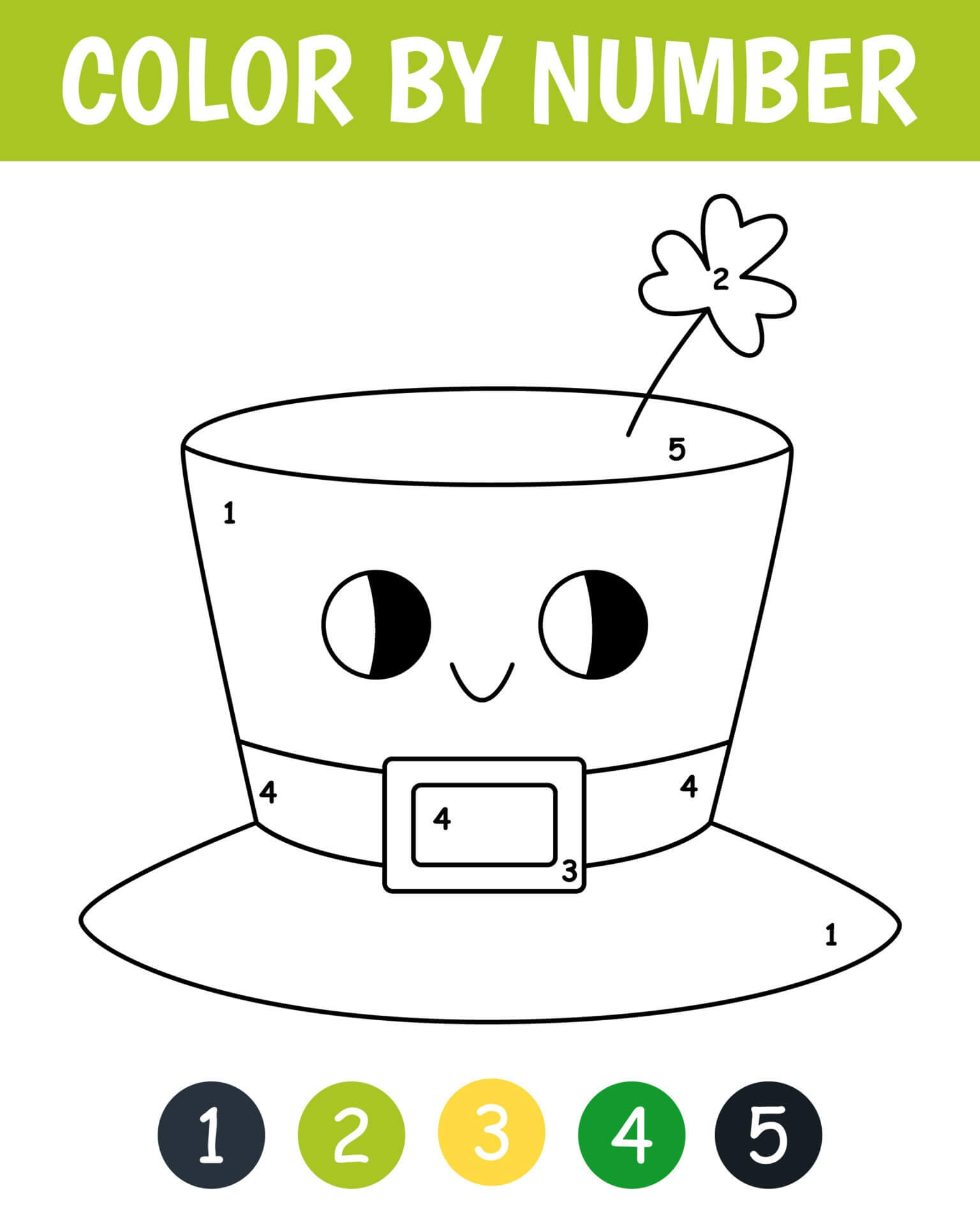 Joli chapeau avec trèfle. Saint-Patrick Coloriage Magique