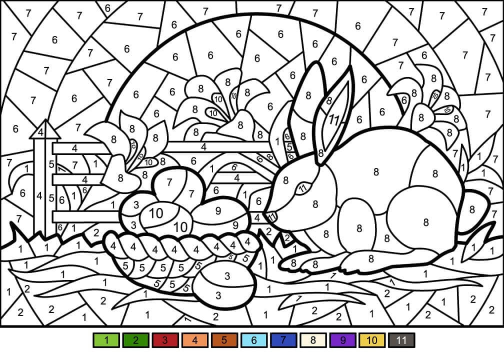 Lapin avec panier de Pâques Coloriage magique