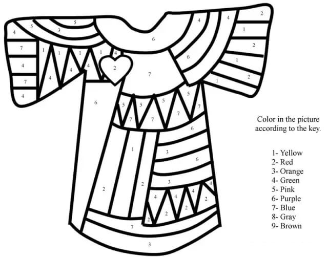 Le manteau de Joseph parmi tant d'autres, tiré de la Bible Coloriage magique