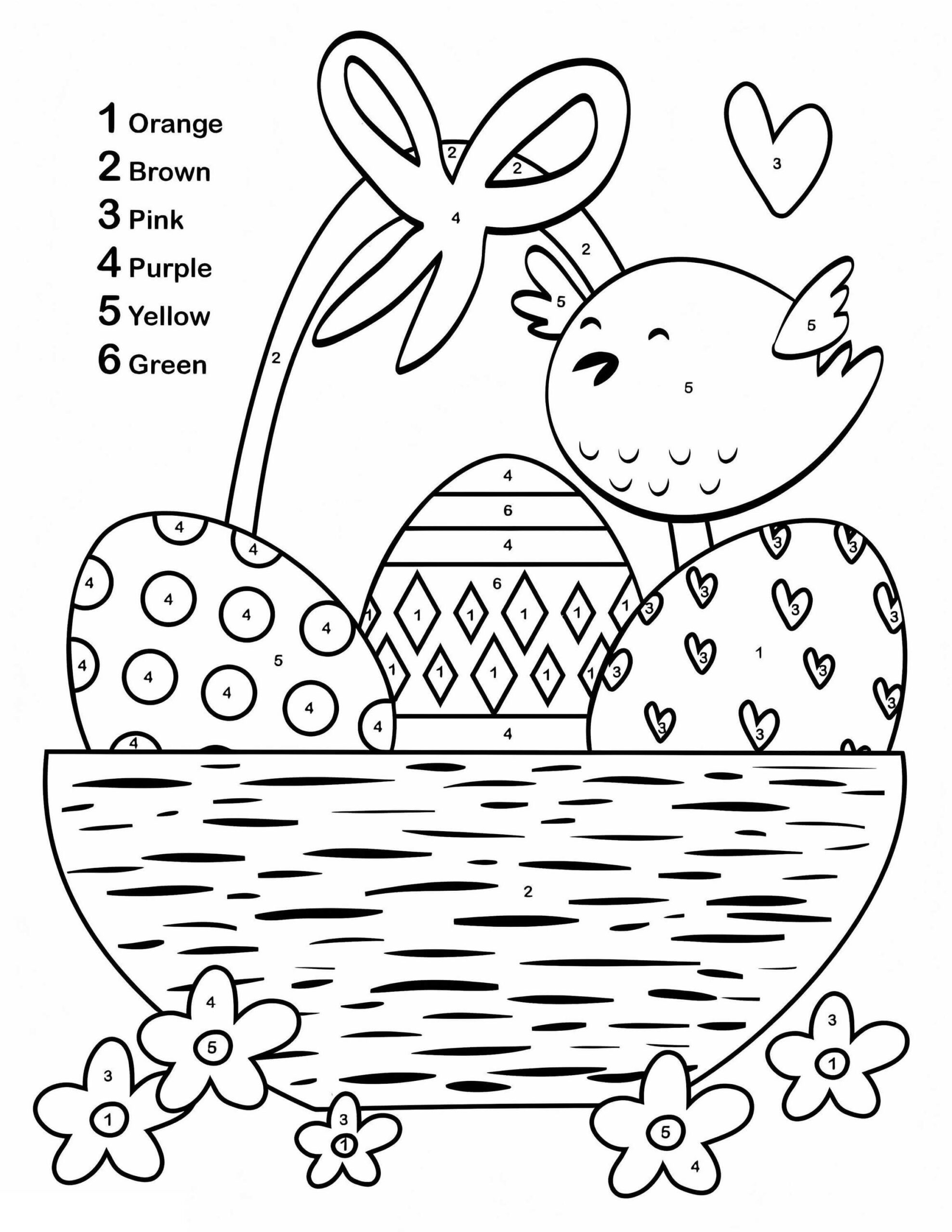 Panier de Pâques et poussin Coloriage magique