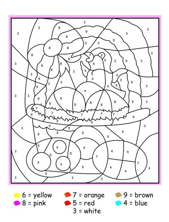 Poulet avec panier de Pâques Coloriage magique