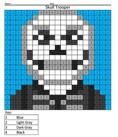 Coloriage numéroté de Skull Trooper de Fortnite