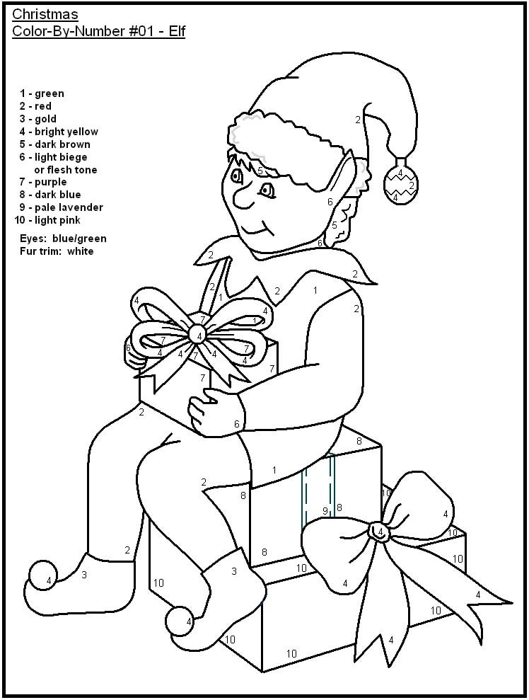 Elfe sur l'étagère avec des boîtes-cadeaux coloriage magique