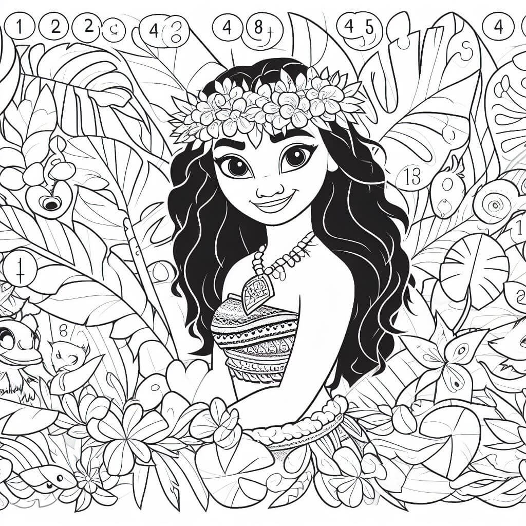 La belle Moana Coloriage Magique