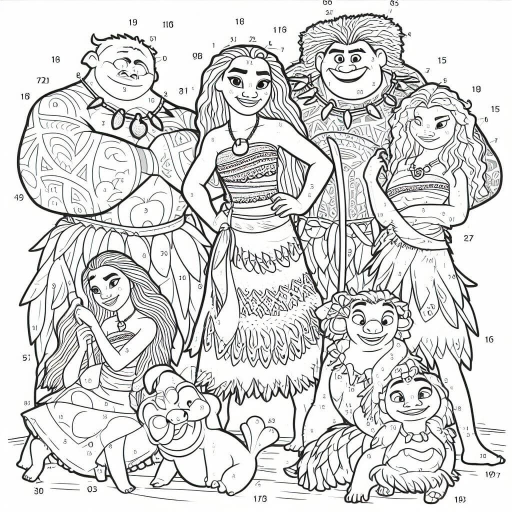 La famille de Moana Coloriage Magique