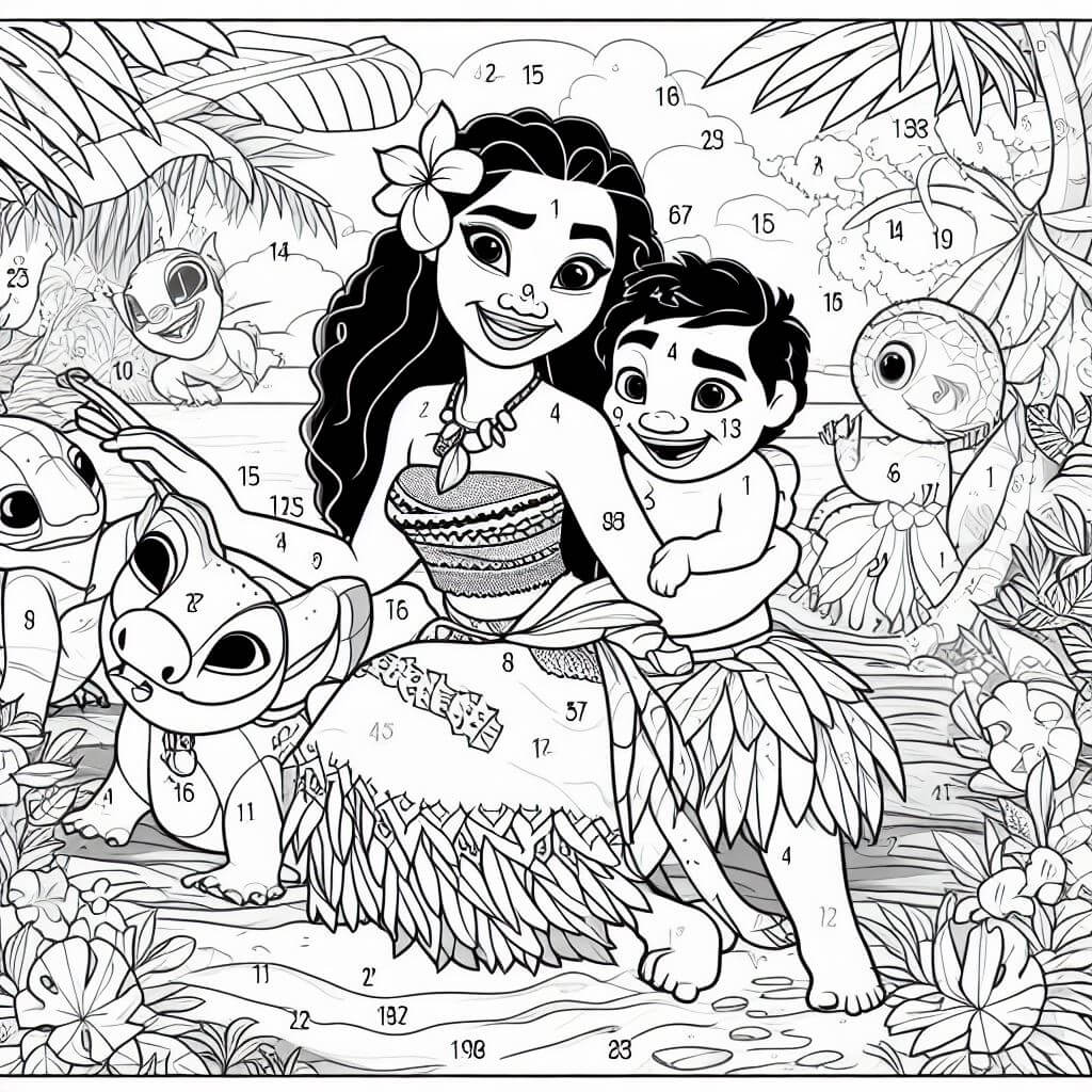 Moana mignonne Coloriage Magique