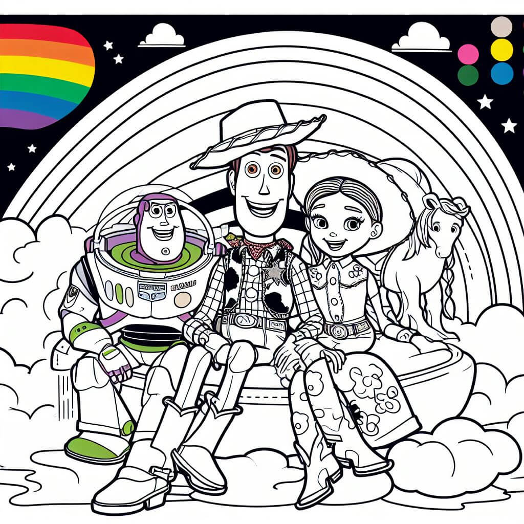 Personnages de Toy Story avec Rainbow Coloriage Magique