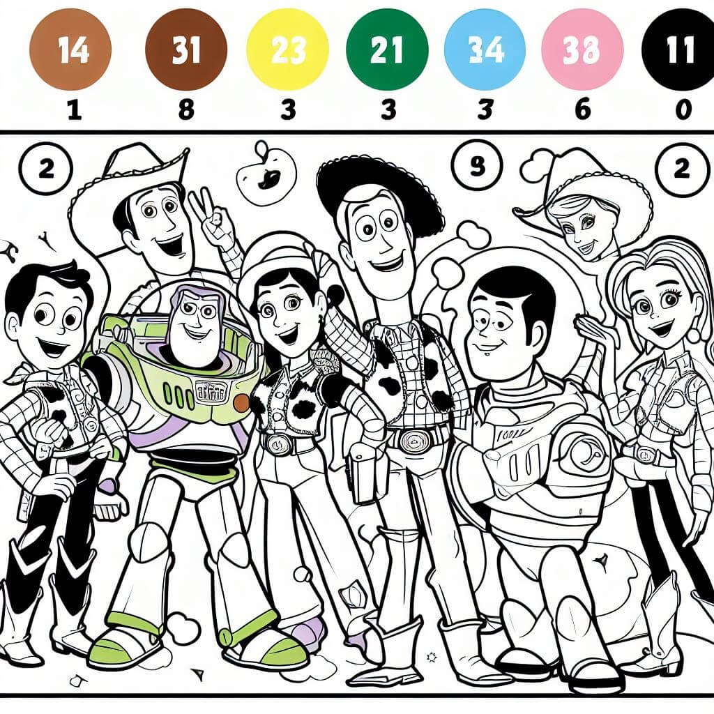 Personnages souriants de Toy Story Coloriage Magique