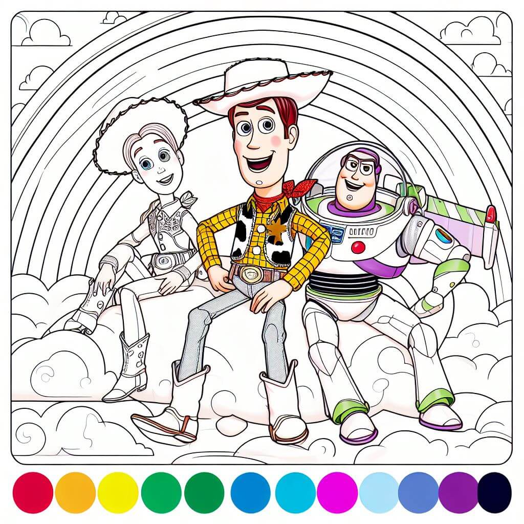 Trois personnages de Toy Story Coloriage Magique