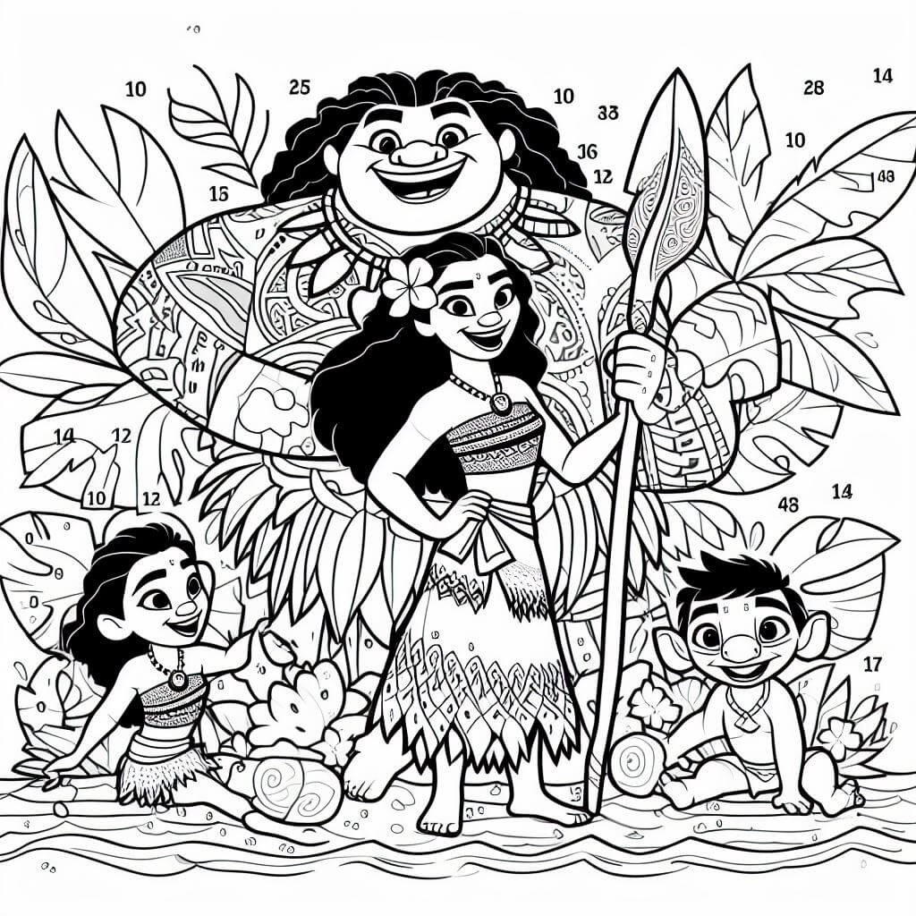 Vaiana et sa famille Coloriage Magique