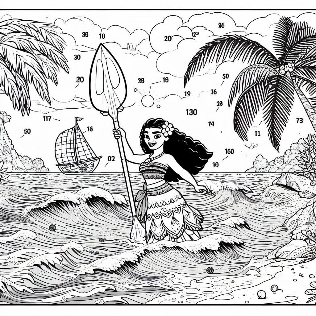 Vaiana sur la mer Coloriage Magique