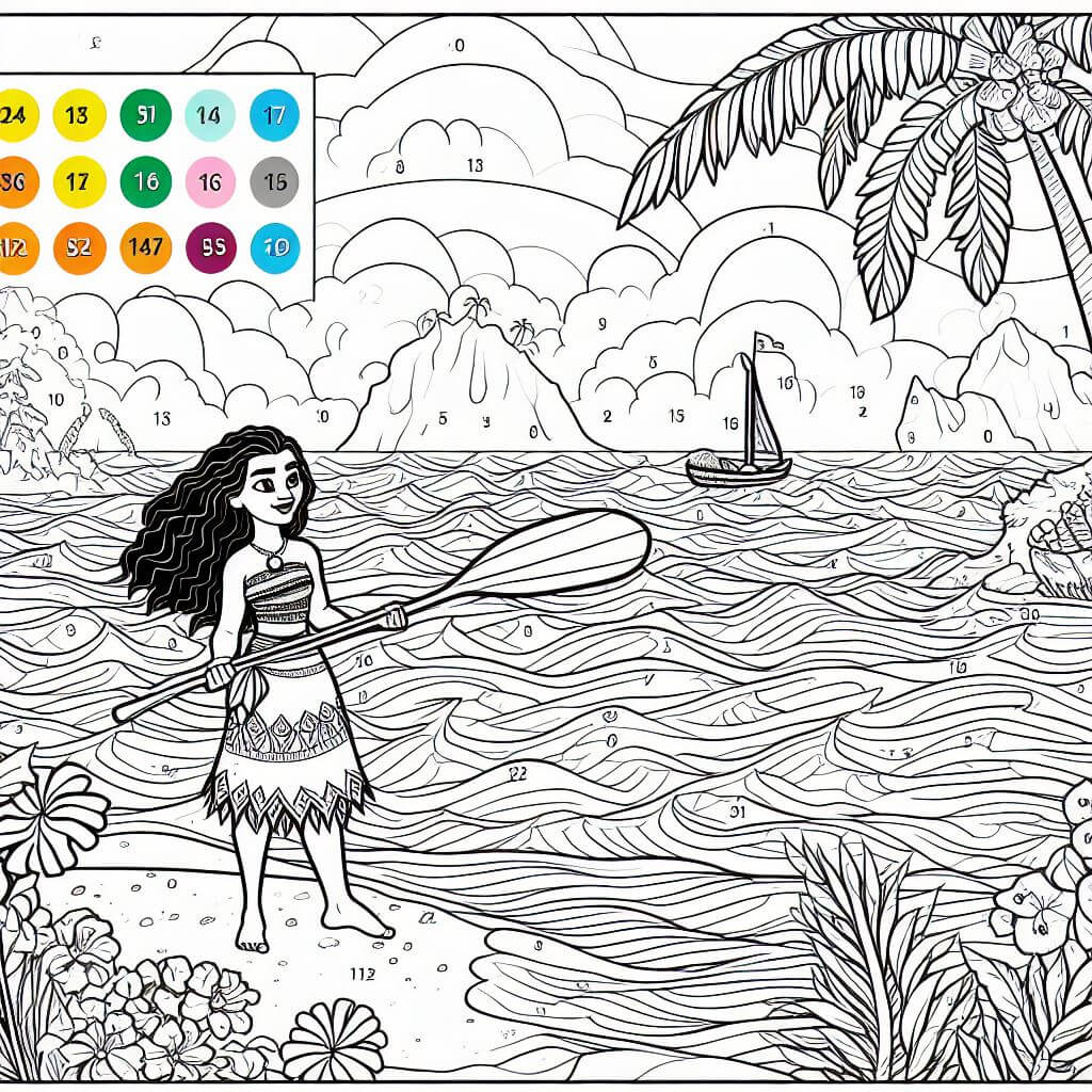 Vaiana sur la plage Coloriage Magique