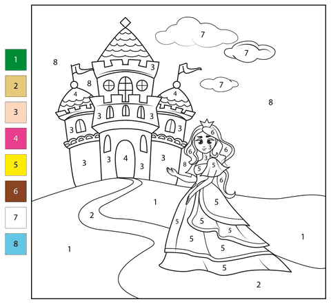 Princesse et Château Coloriage Magique