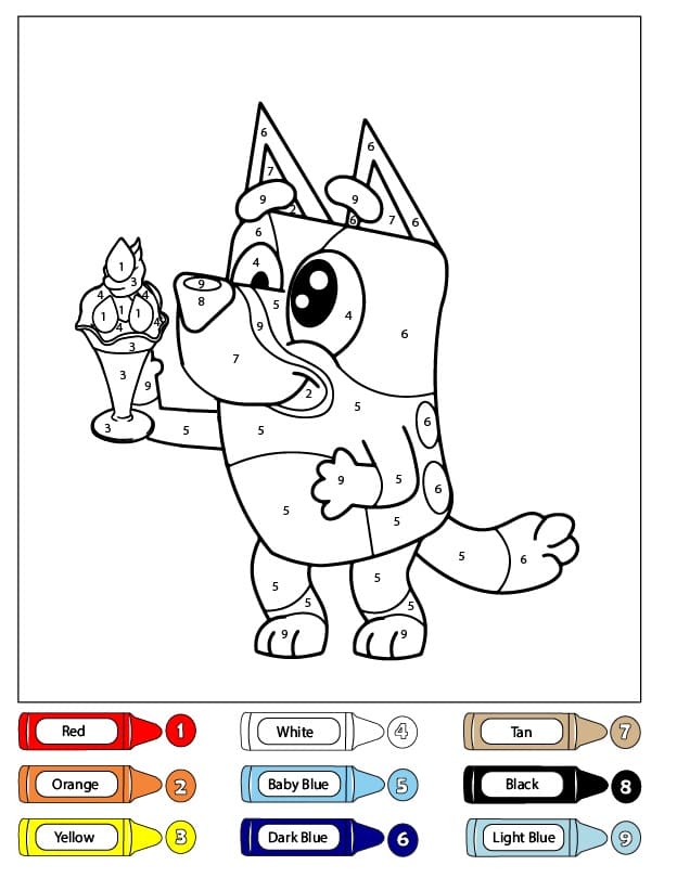 Bluey avec de la glace Coloriage Magique