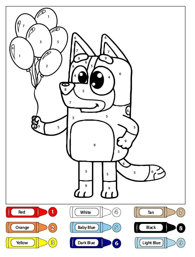 Bluey avec des ballons Coloriage Magique