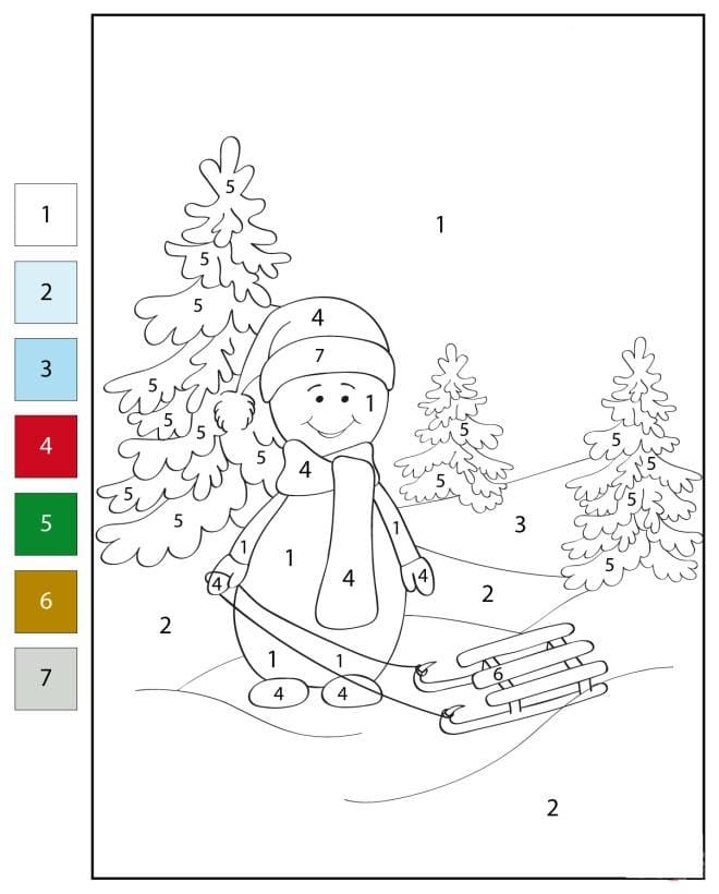 Bonhomme de neige de dessin animé Coloriage magique