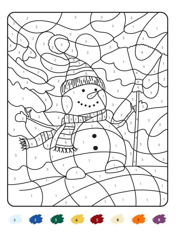 Bonhomme de neige d'hiver Coloriage magique