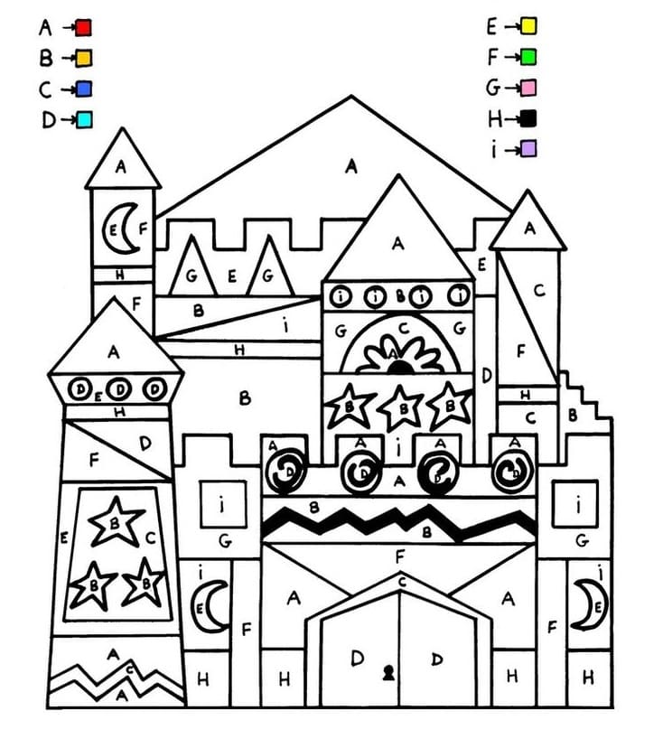 Château à colorier par lettre