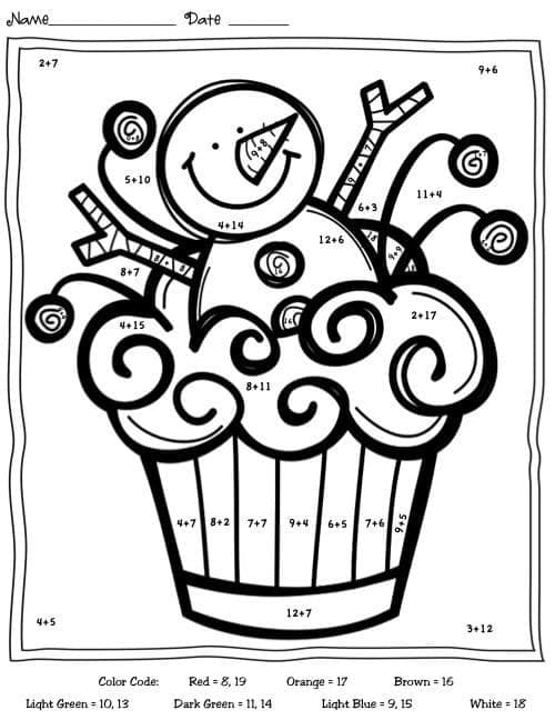 Cupcake Bonhomme de Neige Coloriage magique