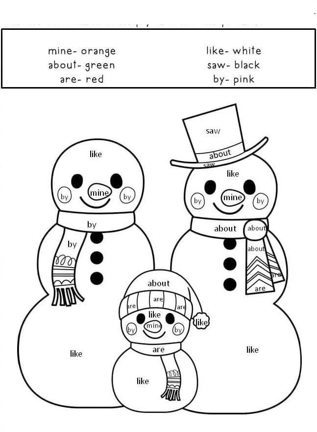Famille de bonhommes de neige Coloriage magique
