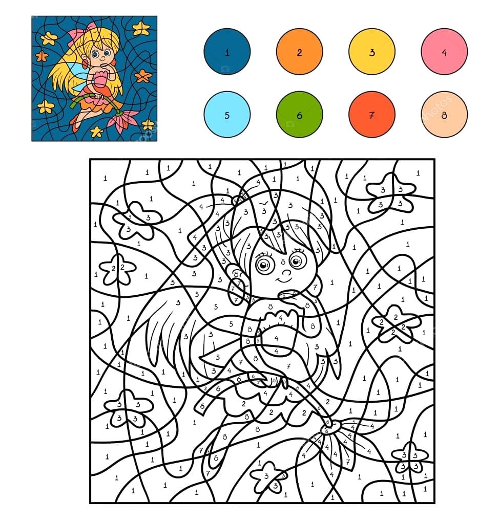 Fée avec une fleur Coloriage Magique