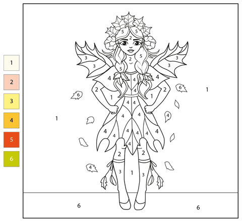 Fée des feuilles d'automne Coloriage Magique