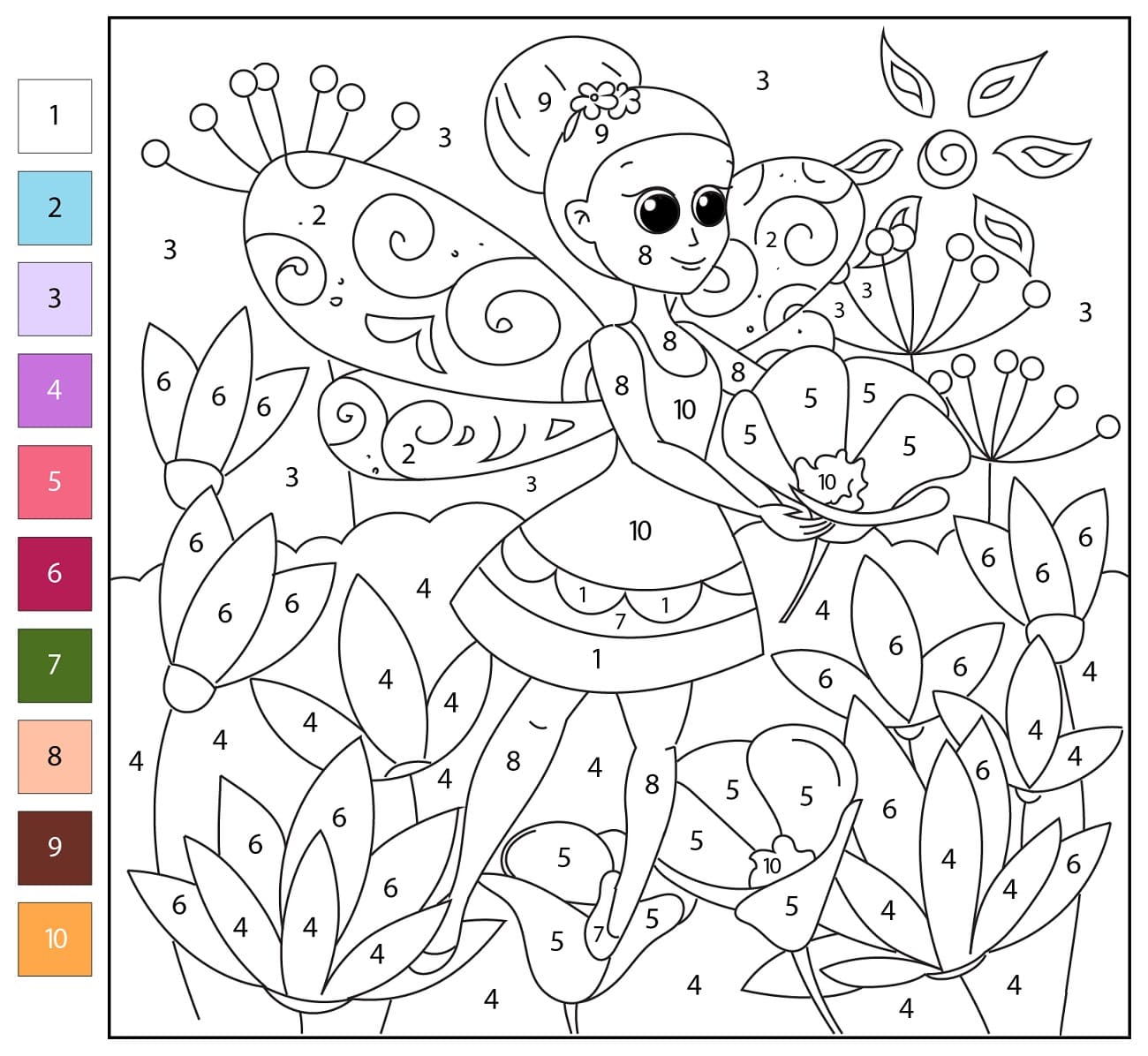 Fée des fleurs Coloriage Magique