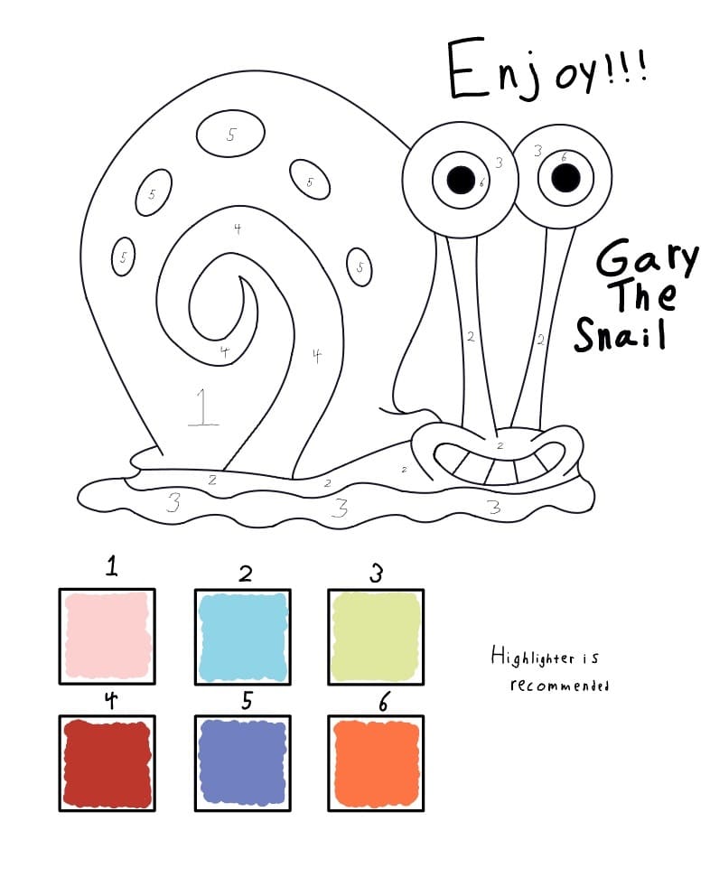 Gary l'escargot Coloriage Magique