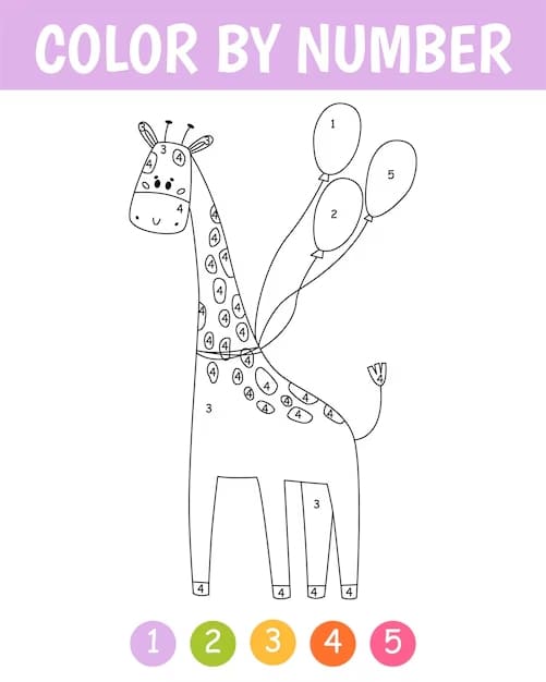 Girafe avec des ballons Coloriage Magique