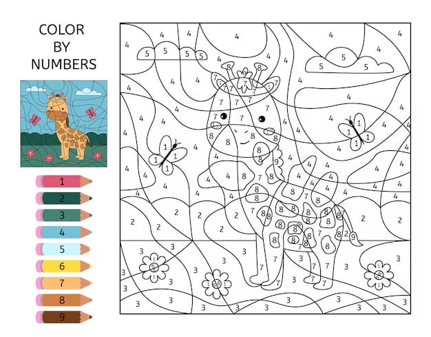 Girafe avec des papillons Coloriage Magique